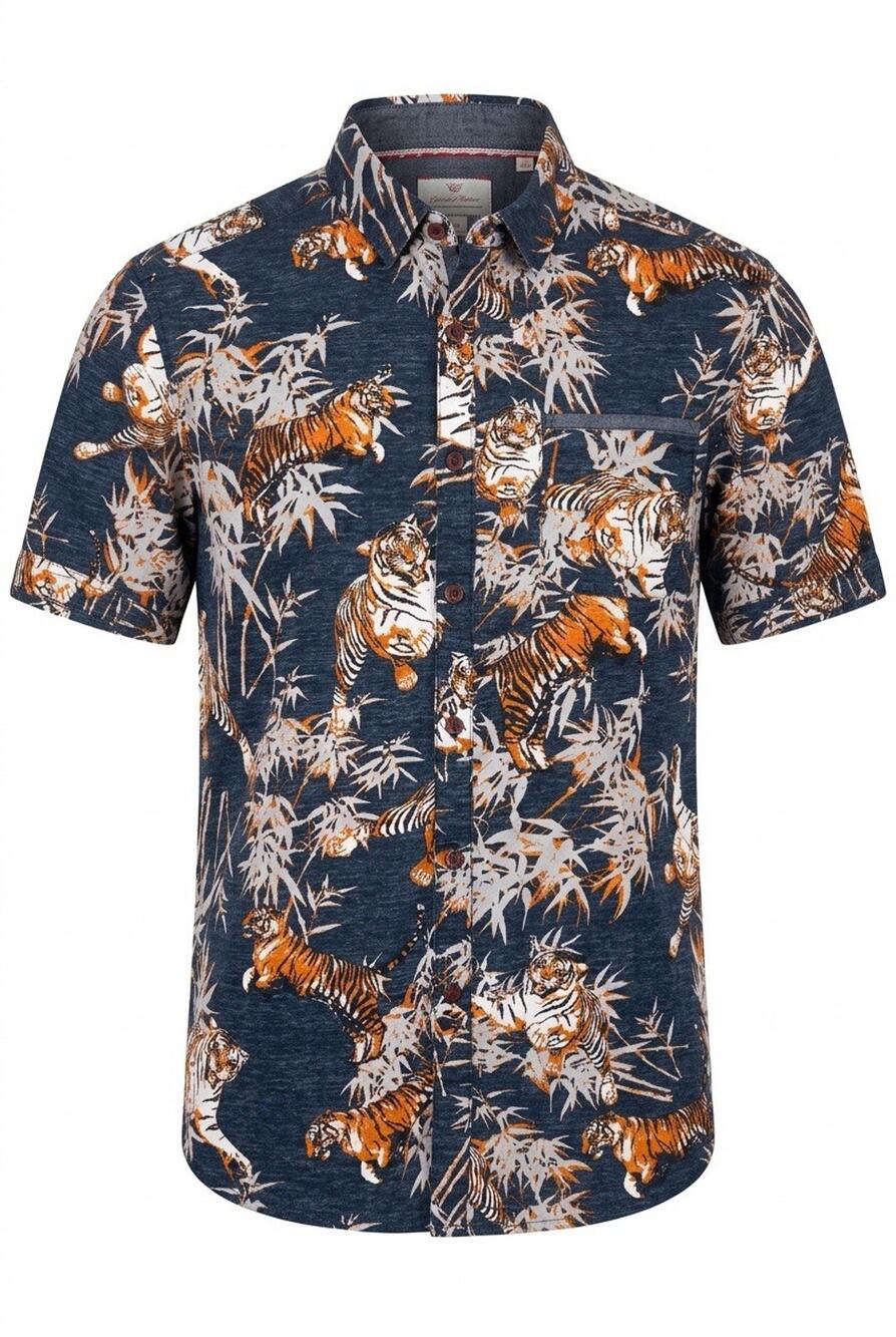 Vintage Burnside Tiger Hawaiian Shirt Mens Medium Blue Tiger Button Up Y2K